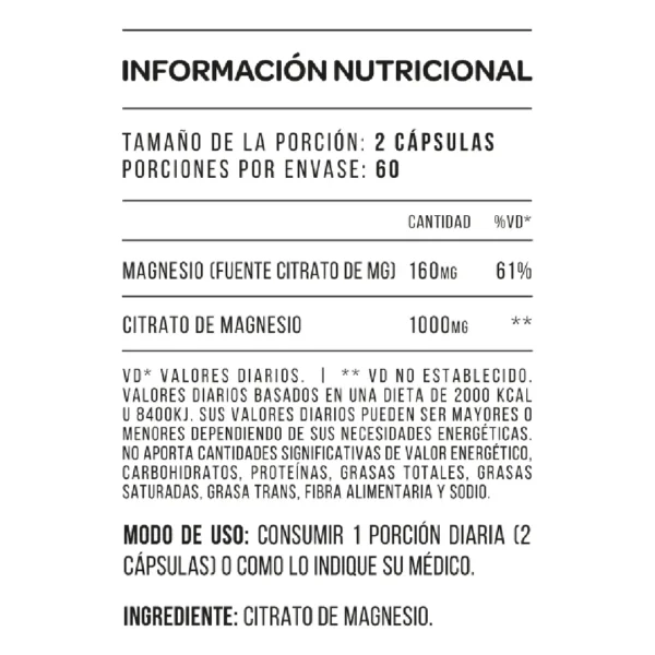 Citrato De Magnesio 500grs X 60 Capsulas - Star Nutrition Sabor Sin sabor - Imagen 2
